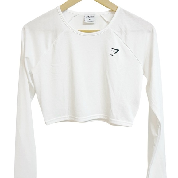 GYMSHARK Training Women Sport Top M Cropped White Crewneck Stretch Workout - Picture 2 of 6